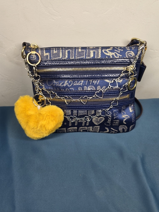 Handbags - Coach Poppy Graffiti Crossbody/ Doubpe Zipper Navy And Gold